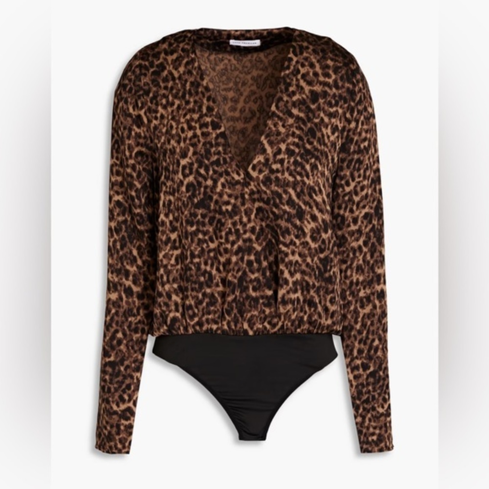 GOOD AMERICAN Wrap-effect leopard-print satin bodysuit